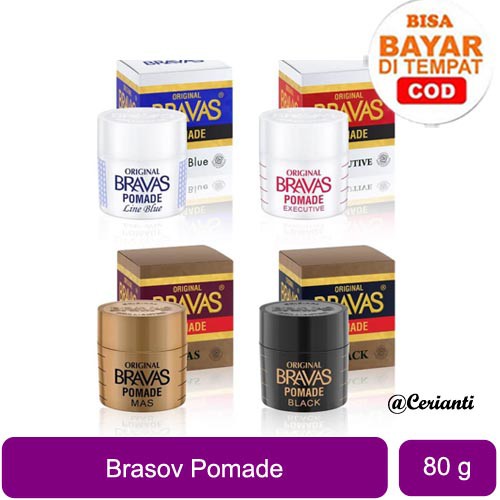 BRAVAS Pomade Oil Based BLACK 80G Medium Hold Berbasis Minyak Rambut Halal Brilliantine