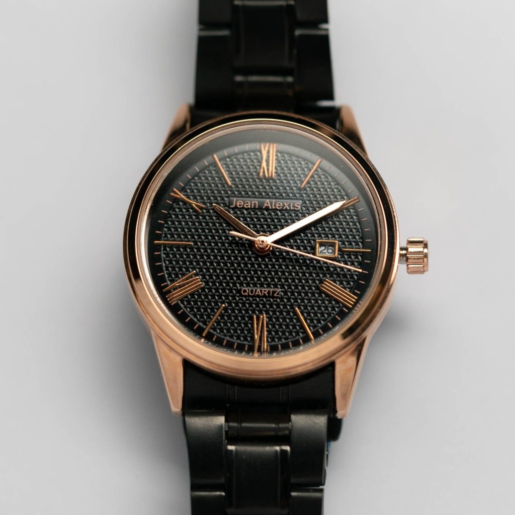 Jam Tangan Rantai Pria Cowok Anti Air Jean Alexis FELMAN GHST JA110 - Prestige Edition - Black Dial 