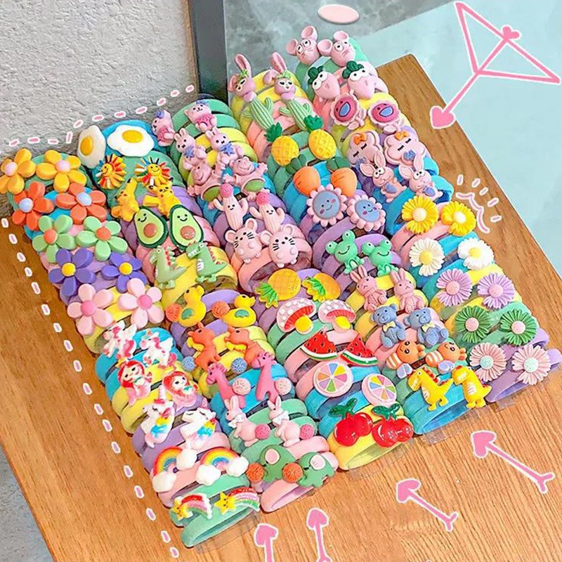 [ACKER] 10Pcs/Set Unicorn Bunga Pelangi Bentuk Hewan Lucu Anak Hairband Ikat Rambut