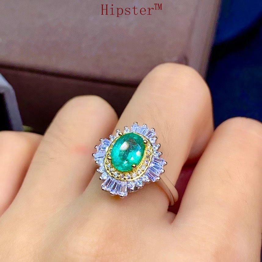 Hot Sale Natural Emerald Luxury Full Diamond Colored Gems Adjustable Ring