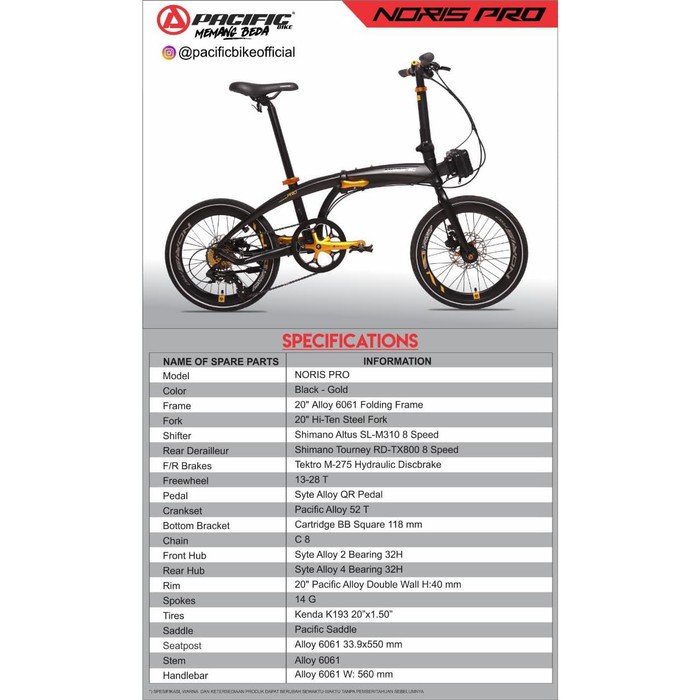 Sepeda Lipat Pacific Folding Bike 20" Noris Pro Limited Edition