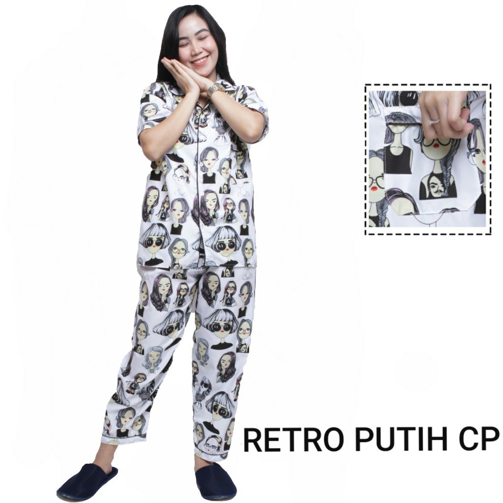 COD - BAJU TIDUR WANITA PIYAMA MOTIF RETRO / VINTAGE CP