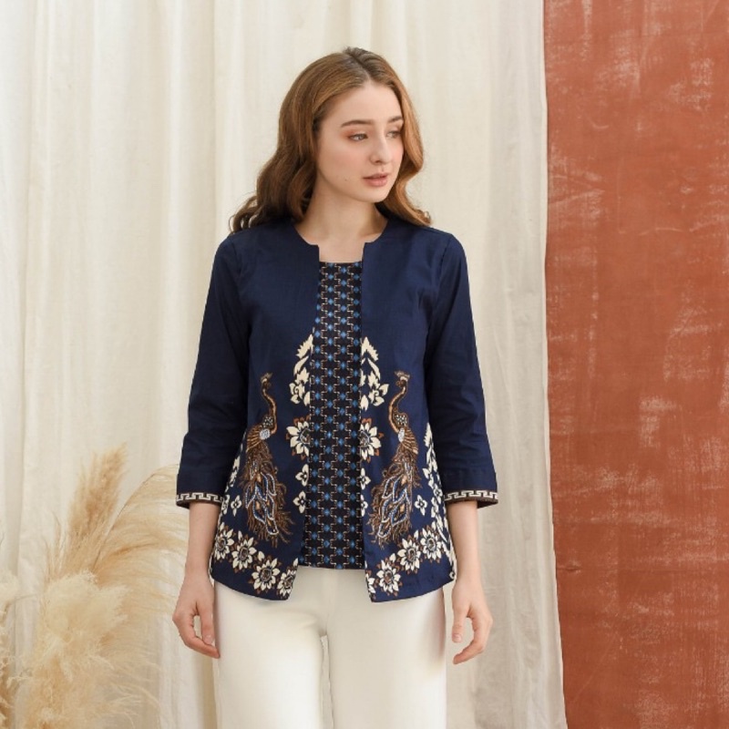 Atasan Batik 242 JM navy / Blouse Batik Wanita Modern / Batik wanita Jumbo