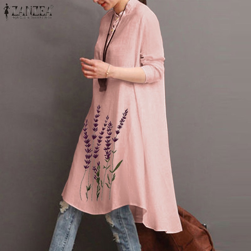 ZANZEA Women Button-Front Long Sleeve Embroidery Irregularity Hem Blouse