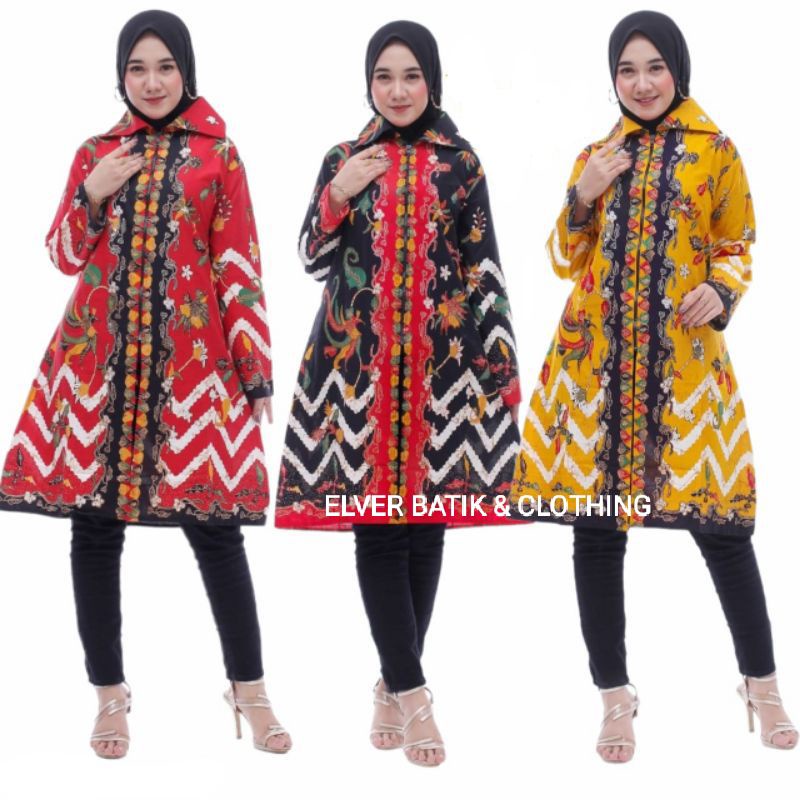 TUNIK BATIK ZIG-ZAG MODERN EKSKLUSIF ZIPPER DEPAN