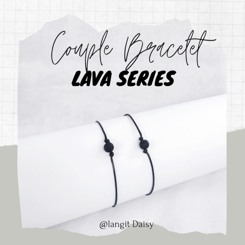 Gelang Pasangan  Couple Manik Batu Lava | Gelang Tali Super Tipis Waterproof  Anti Air | Gelang Cowok Cewek | Gelang Capel Coupel Kapel Caple Bracelets Beeds gelang Simple Couple Gelang Vintage minimalis