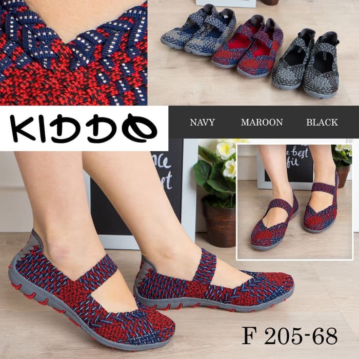 KIDDO FLAT F205-68 / SEPATU WANITA / SEPATU RAJUT ANYAM KIDDO