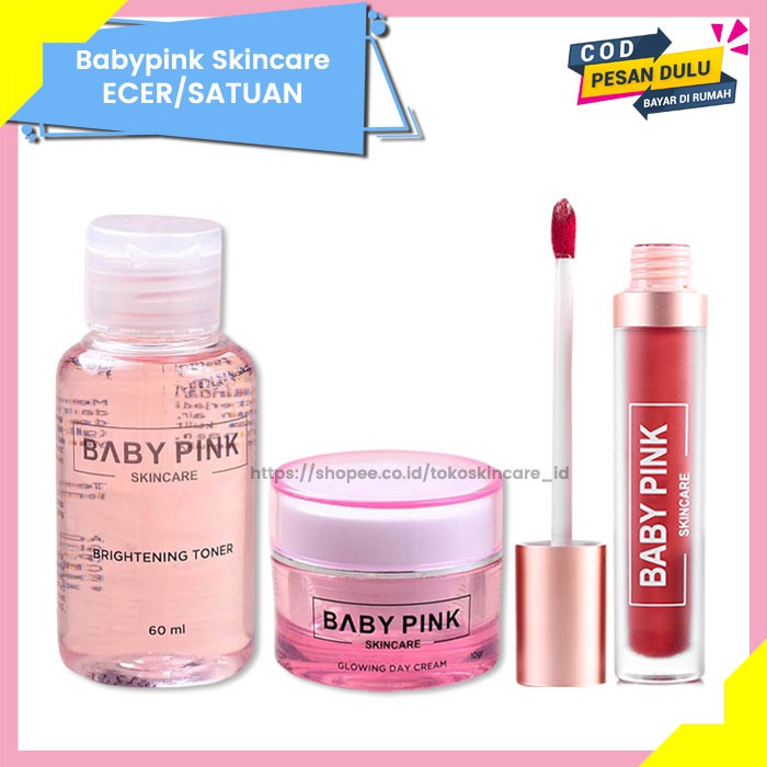 Brightening Toner &amp; Glowing Day Cream &amp; Babylip Berry Addict Baby Pink Skincare Original BPOM