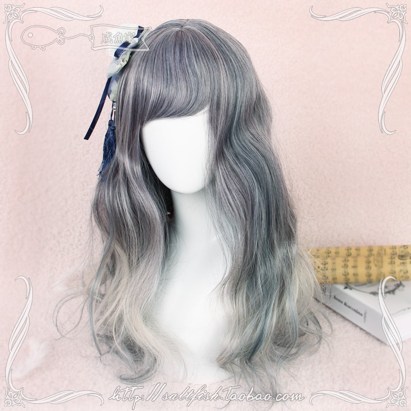 LOL-147 wig rambut palsu daily lolita korea kpop mermaid wave denim