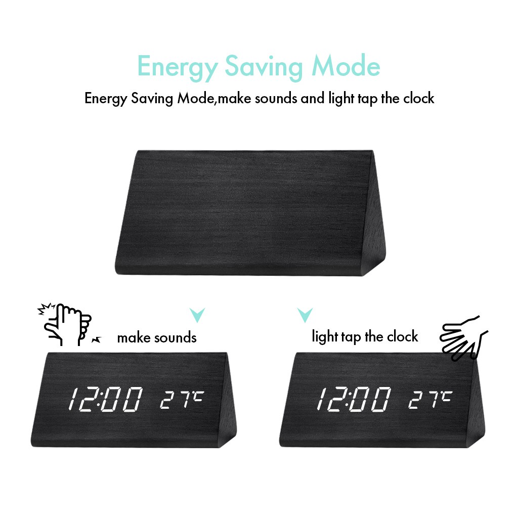 Jam Kayu / Jam Meja Kayu Digital Led / Digital Jam Led / Jam Estetik + SUHU / ESTETIK JAM WEKER / Jam Meja Digital Led Motif Kayu - Wooden Table Clock Voice Control