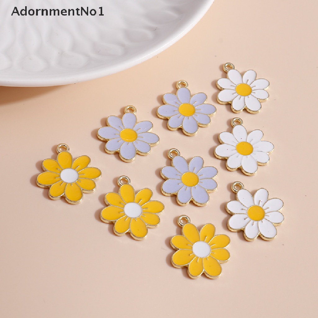 (AdornmentNo1) 10pcs / Set Liontin Bunga Daisy Enamel Untuk Aksesoris Kalung / Anting Charms