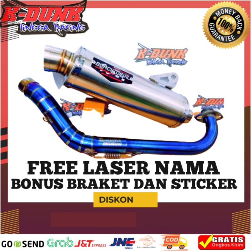 Knalpot Black Devil inlet 38 Nmax aerox beat Scoopy Black devil leher blue