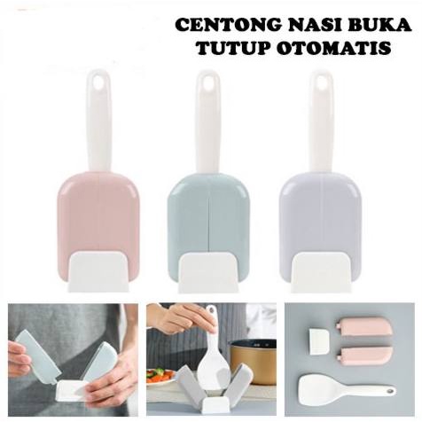 Tempat Sendok Nasi Plastik Rice Spoon Buka Tutup Holder - Centong Nasi Dengan Penutup Cover Otomatis