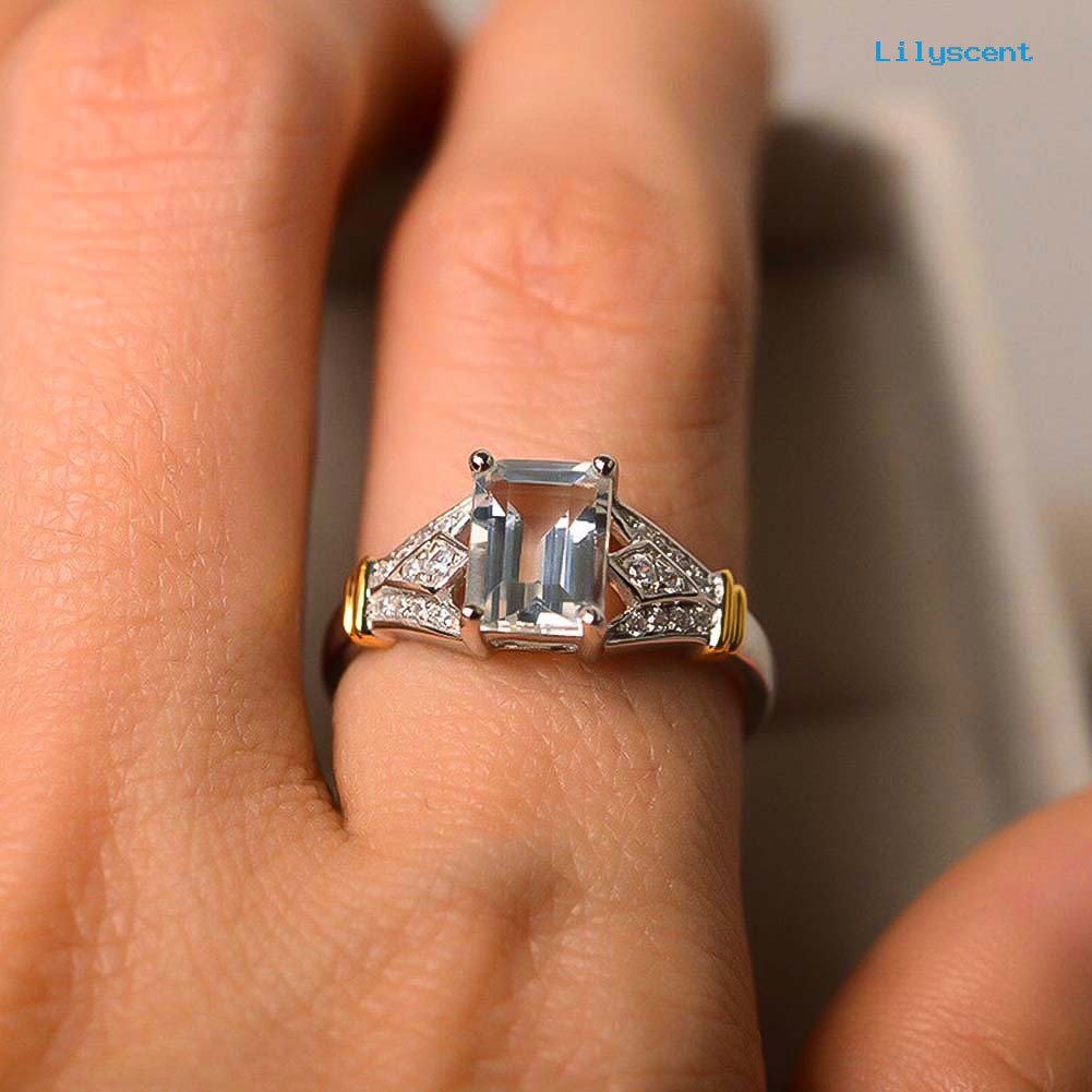 Cincin Zircon Berlian Imitasi Bentuk Persegi Panjang Untuk Pernikahan