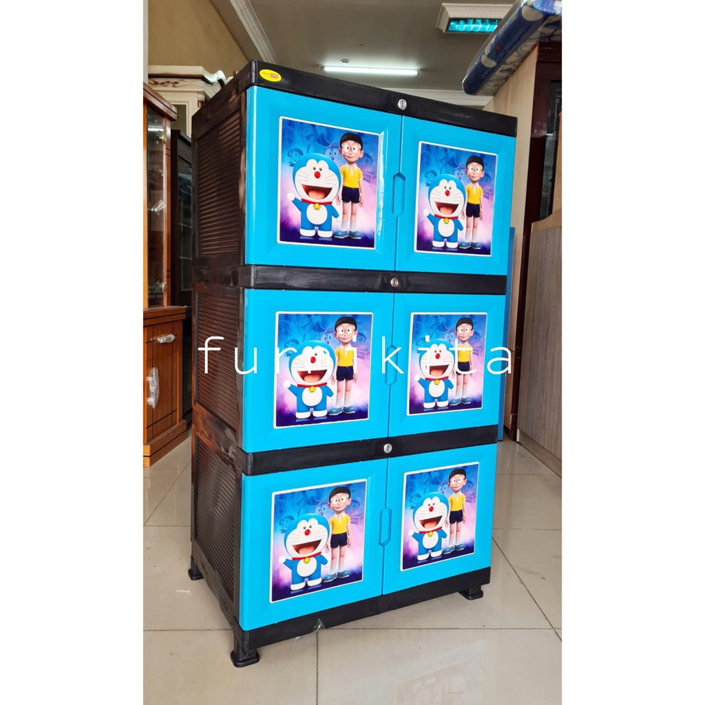 BESAR - LEMARI PLASTIK DORAEMON SUSUN 3 FULL KUNCI