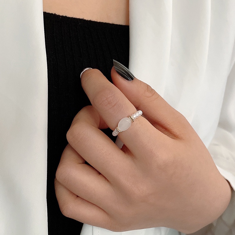 Cincin Manik-Manik Mutiara Gaya Retro Korea Untuk Aksesoris