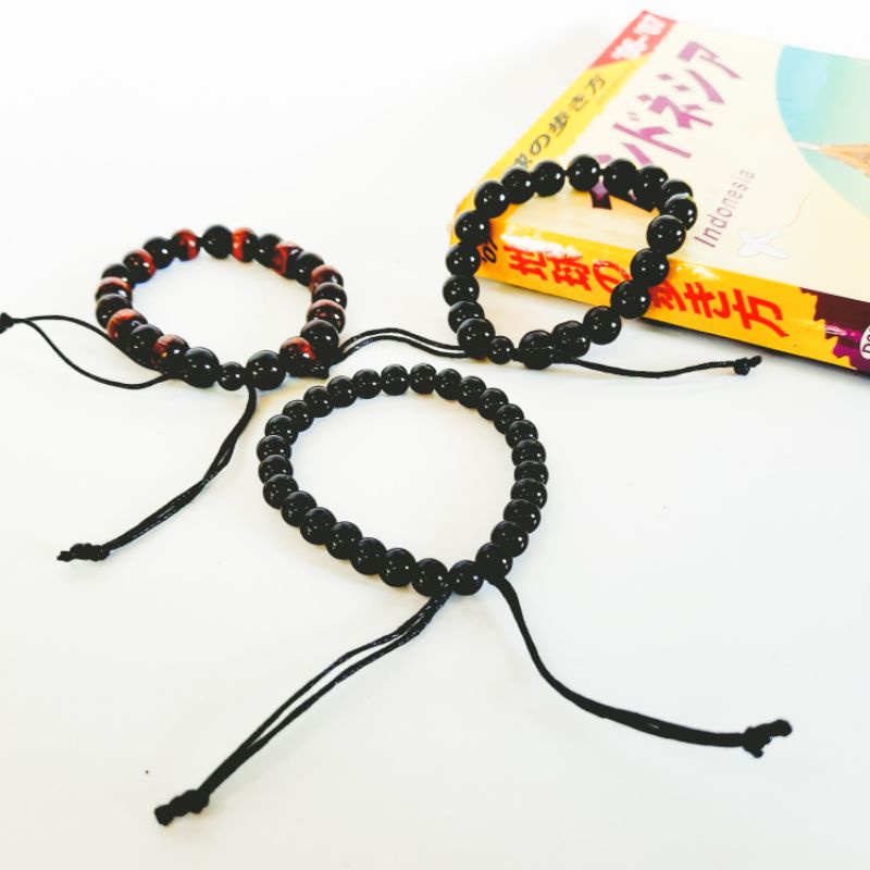 Gelang Tangan Pria Dan Wanita Motif Bola Hitam Polos Tali Handmade Model Limbad