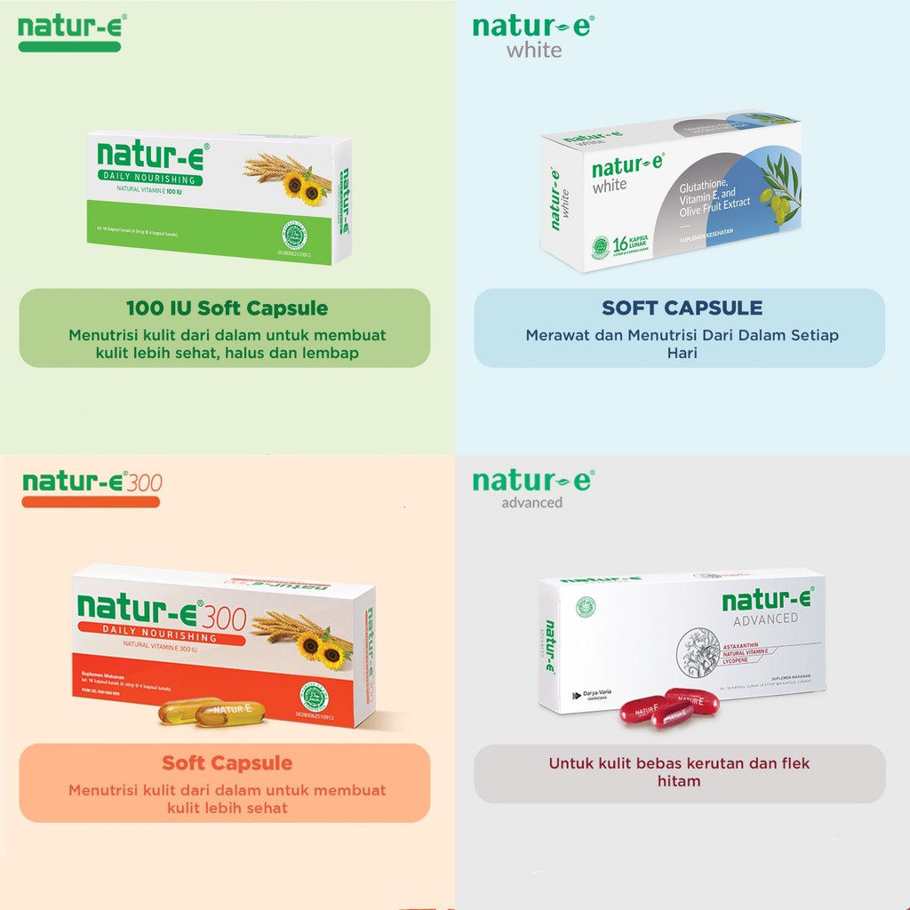 ⭐BAGUS⭐ NATUR-E Suplemen Makanan 100 IU | 300 IU | Advanced | White Brightening | Vitamin | Kesehatan (✔BPOM) 16's 32's