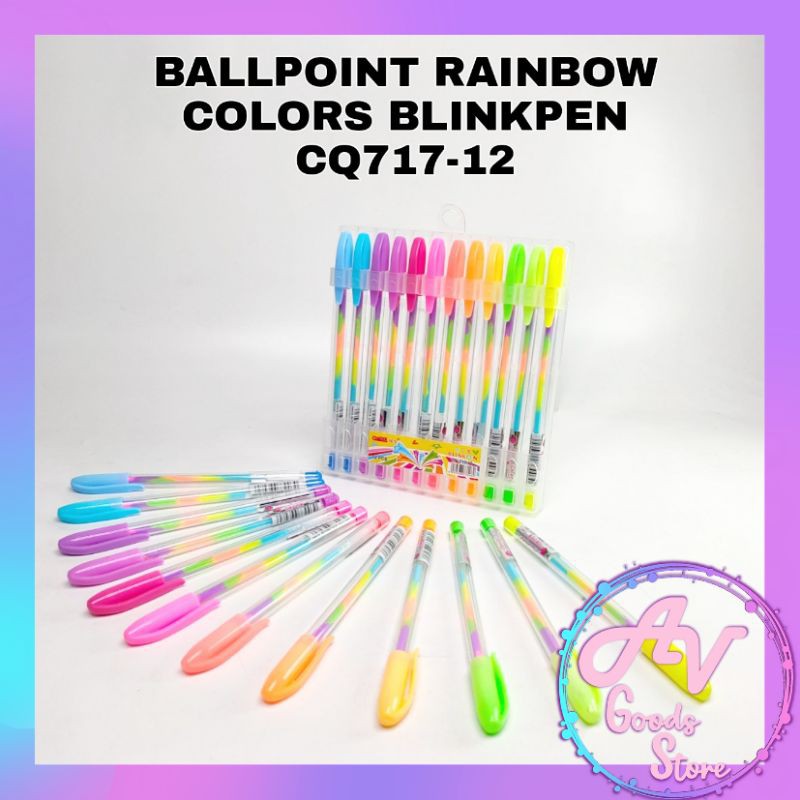 

Ballpoint Rainbow CQ717-12 / Pulpen Gel Rainbow warna-warni blinkpen (12pcs)