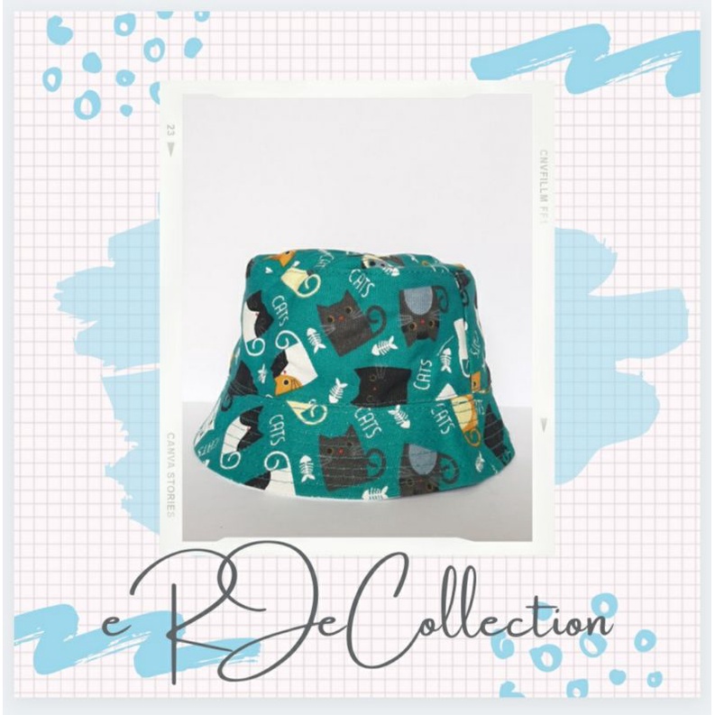 Topi Anak Model Bucket Hat Design Kucing / Amerika / Pohon Cemara / Topi Anak / Bucket Anak-Kucing 1