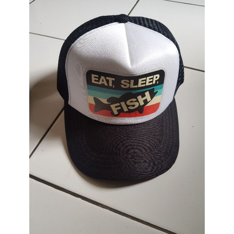 Topi mancing keren motif original eat sleep fish