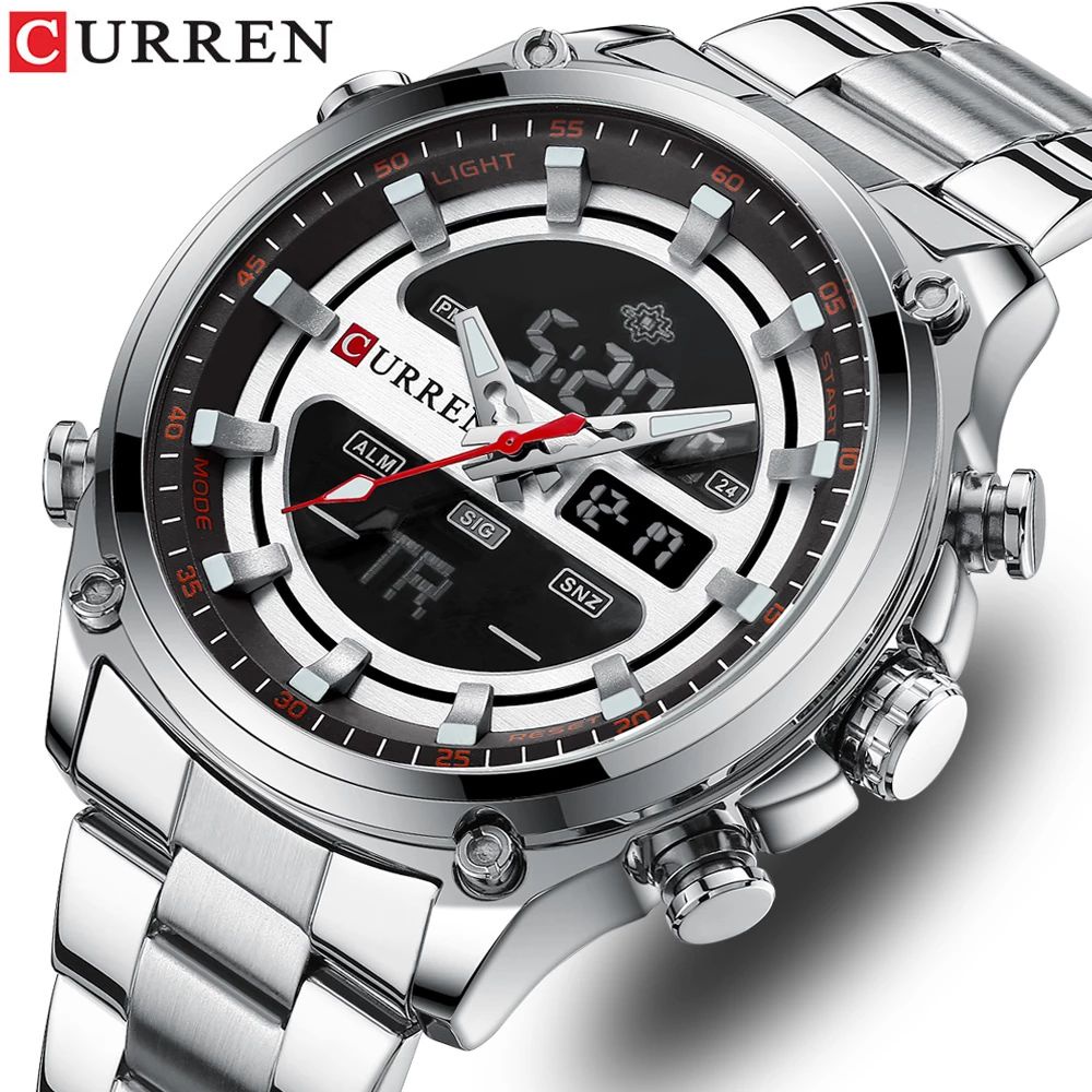 CURREN 8404 Jam Tangan Pria Digital Analog Stainless Steel Chronograph Luminous Hand WATCHKITE WKOS