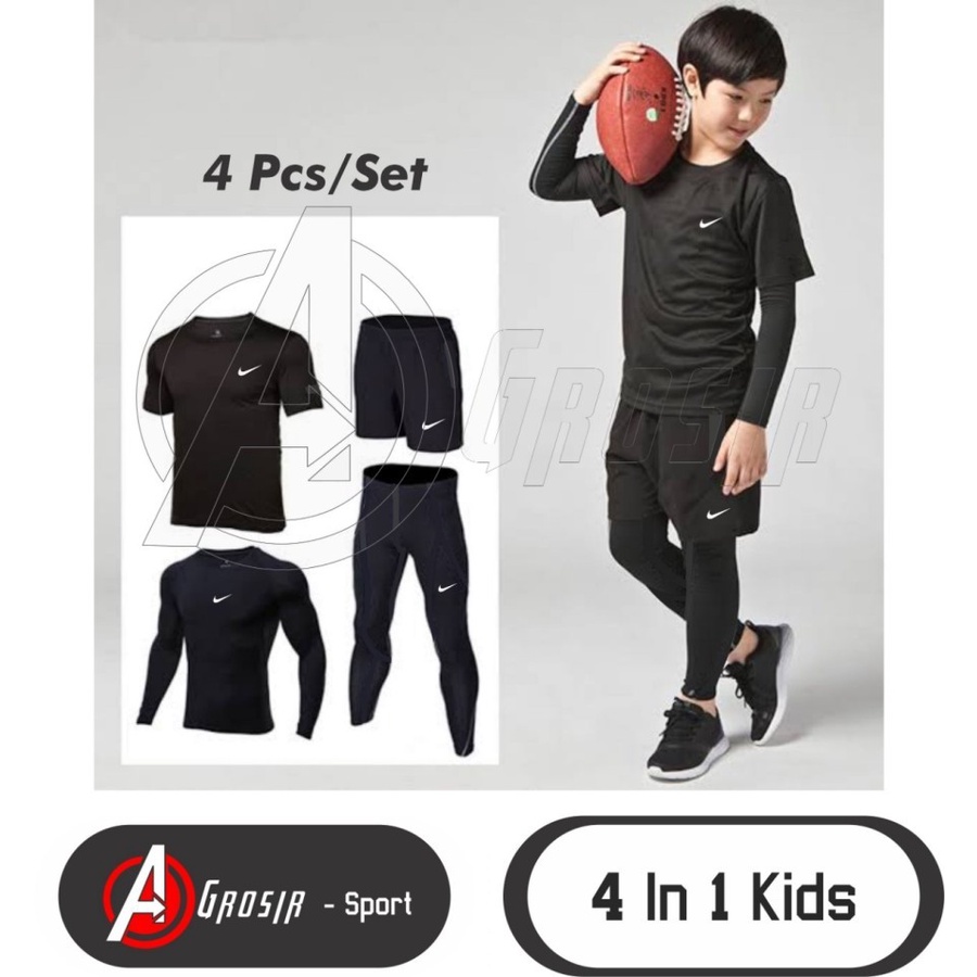 PAKET 4 IN 1 Jersey + Baselayer + Celana Pendek + Lagging Kids