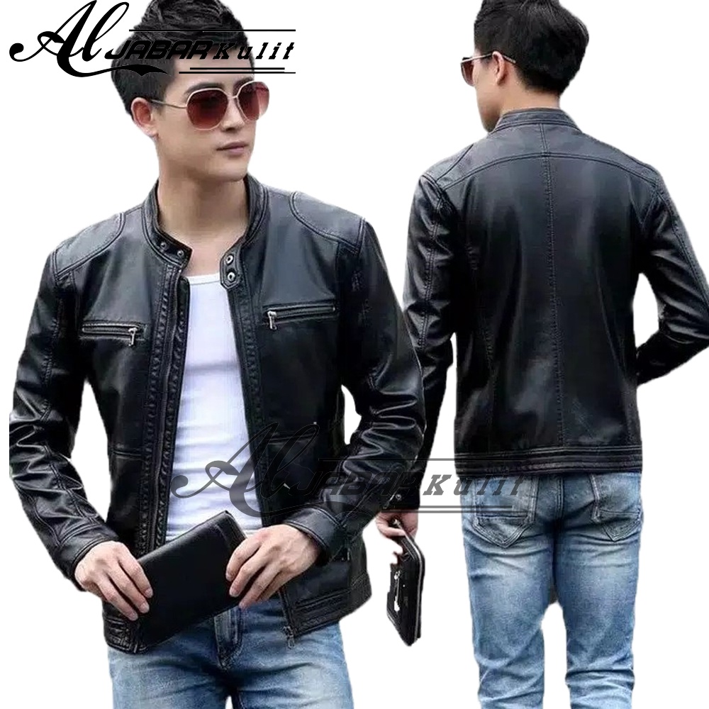 JAKET KULIT PRIA MANDARIN / JAKET PRIA KULIT SINTETIS / JAKET PRIA TERLARIS / JAKET PRIA TERMURAH / 