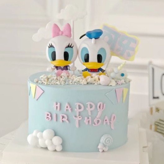 1 Set / 2pcs Topper Kue Desain Donald &amp; Daisy Untuk Dekorasi