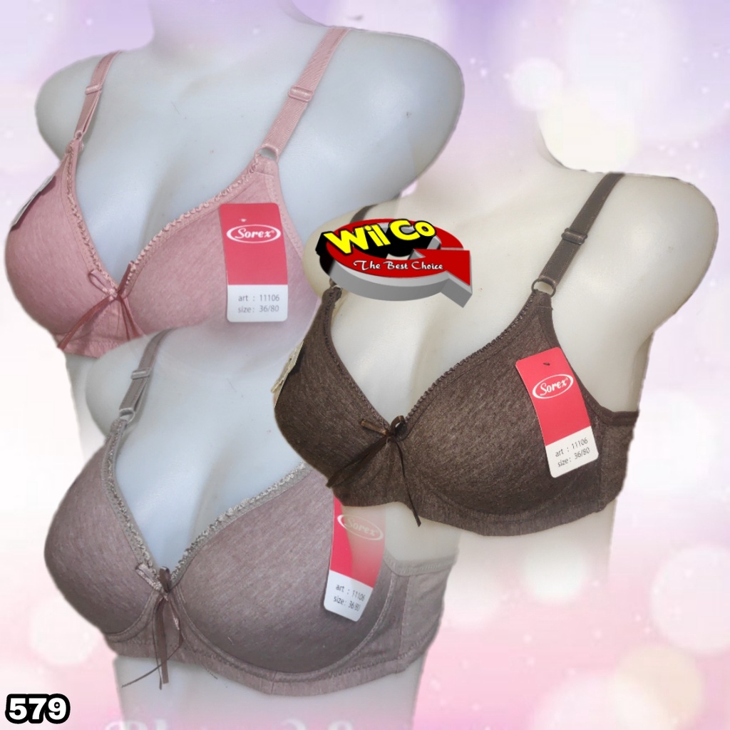 K579 - BRA/BH WANITA SOREX BUSA TIPIS TANPA KAWAT DUA PENGAIT SIZE 34 - 40