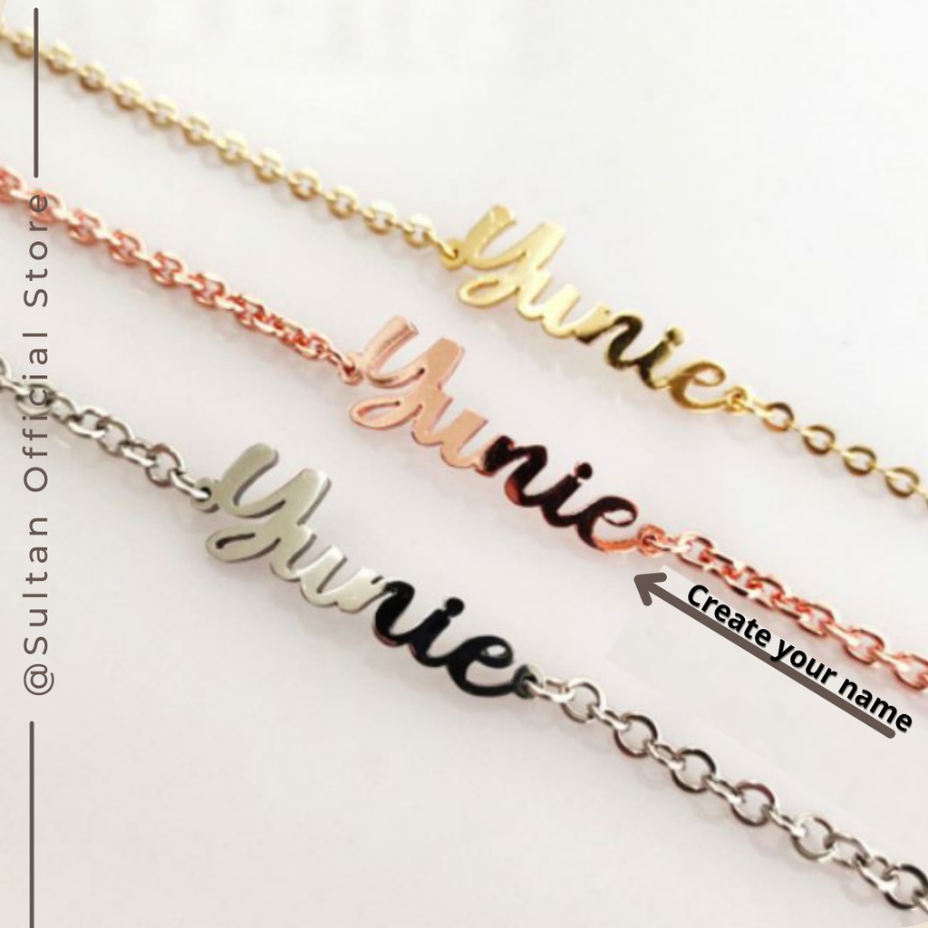 Gelang Nama Monel Stainless Kuningan Lapis Emas 14k Sultan Custom Name Bracelet