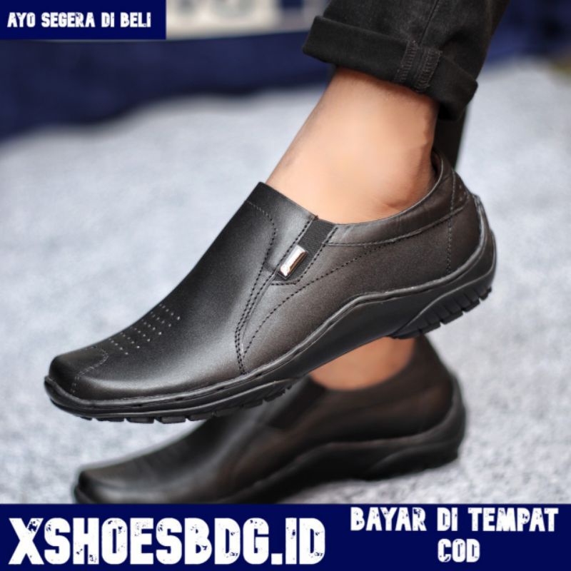 BADIL Sepatu Slip On Casual Pria Kulit Asli Slop Formal Santai Kerja Kuliah Kondangan