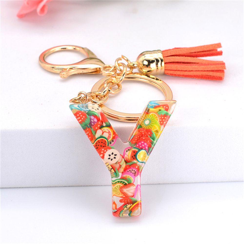 NEEDWAY 26huruf Gantungan Kunci 1PC Terang Irisan Buah Ornamen Tempat Kunci Perhiasan Rumbai Liontin Alfabet Key Chain