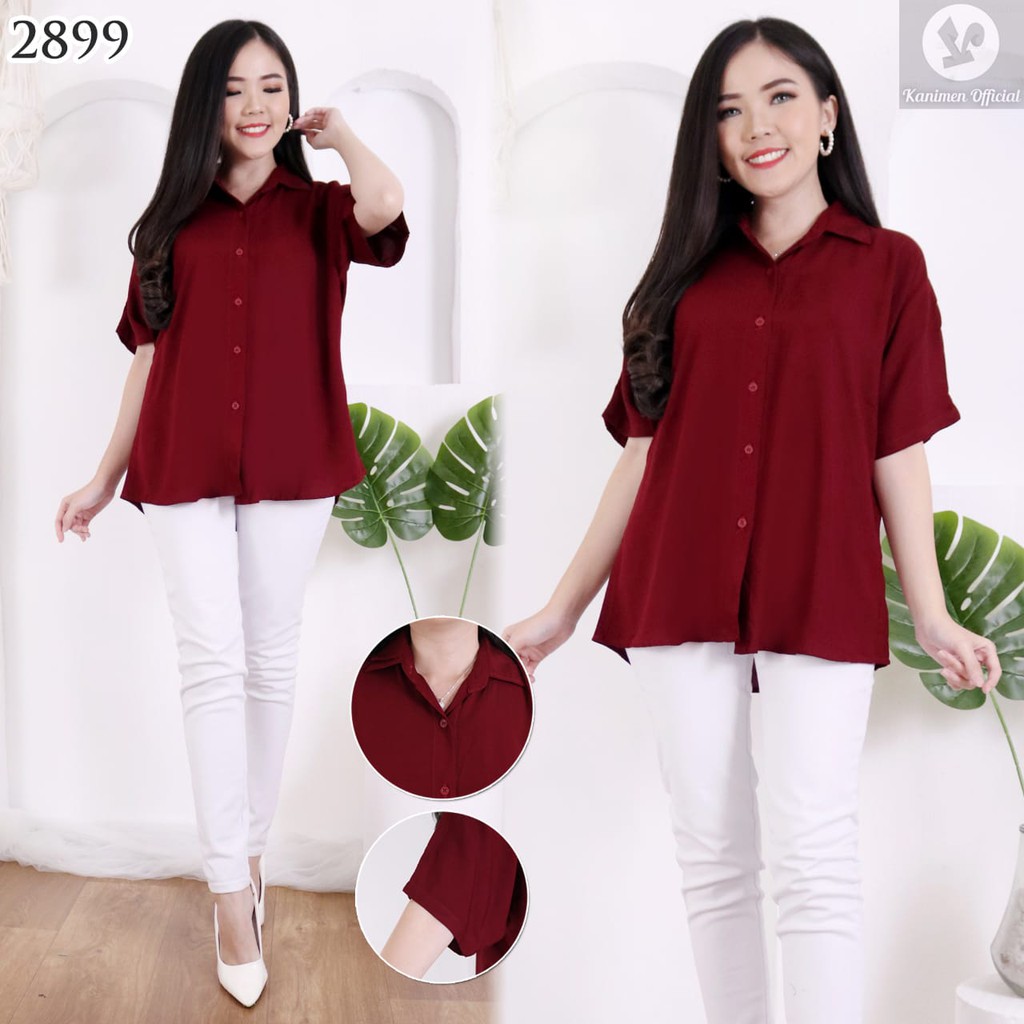KEMEJA WANITA POLOS LENGAN PENDEK BASIC KATUN RAYON 30s -2899--6