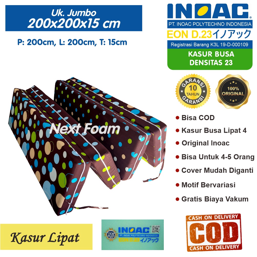 Kasur Busa Lipat Inoac Ukuran 200x200x15 cm Tebal 15 cm EON D23 ORIGINAL INOAC Garansi 10 Tahun Asli