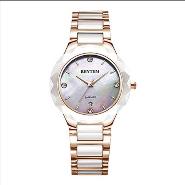 Jam Tangan Wanita Rhythm F1205T 03 Stainless Ceramic Putih