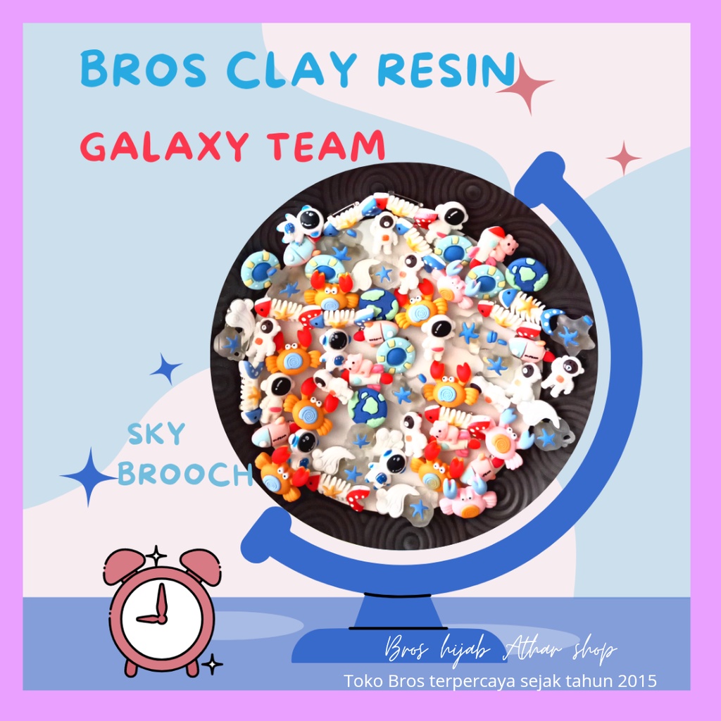 ATHAR SHOP - 12PCS Pin Dagu Bros Clay Resin Mini Peniti Kecil Imut Karakter Anak Lucu Warna Warni Untuk Hijab Bross Jilbab Astronot Beruang Bunga Harga Murah Grosir COD