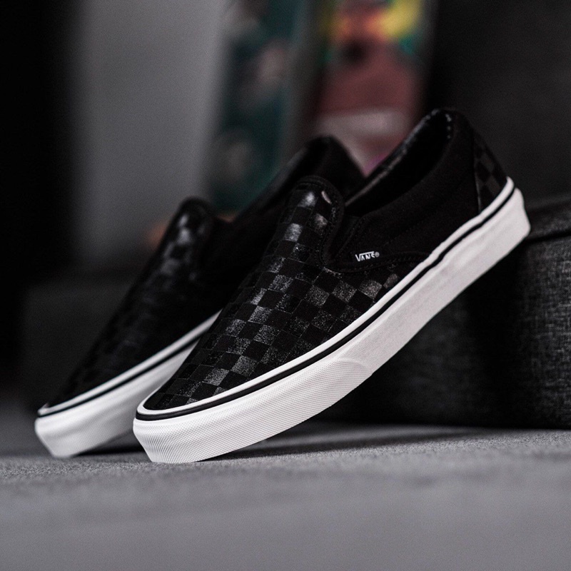 VANS SLIP-ON CHECKERBOARD BLACK BLACK CLASSIC ORIGINAL 100% ( Global )