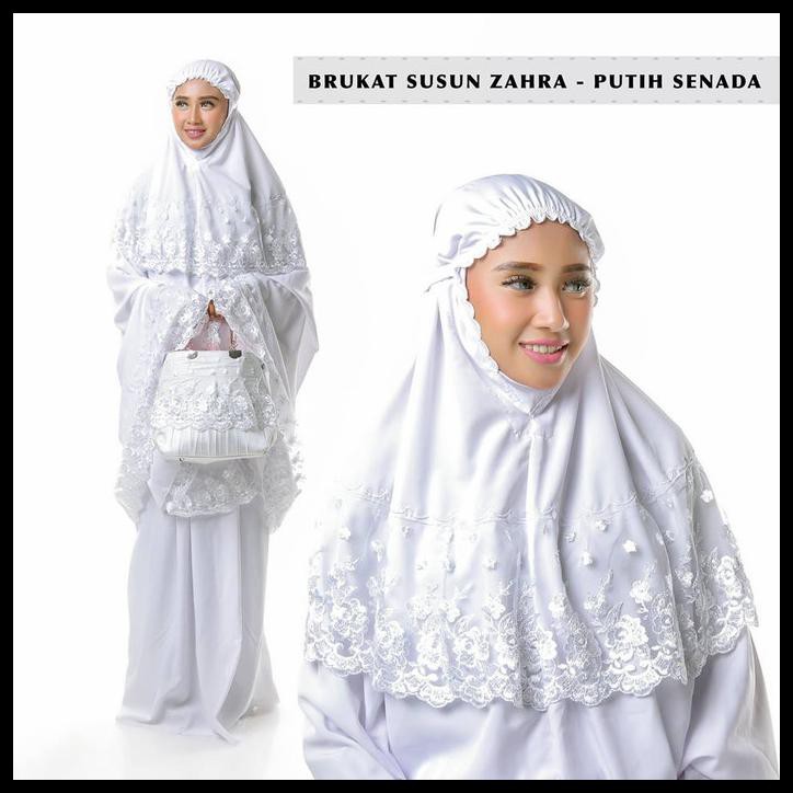 MUKENA DEWASA BROKAT ZAHRA PUTIH SENADA