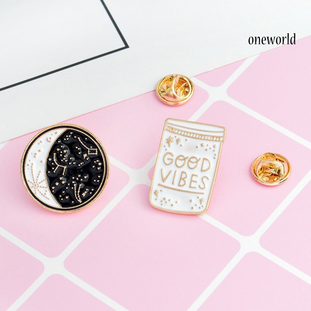 OW@ 2Pcs Brooch Pin Good Vibes Polaris Ursa Major Denim Jacket Coat Suit Badges