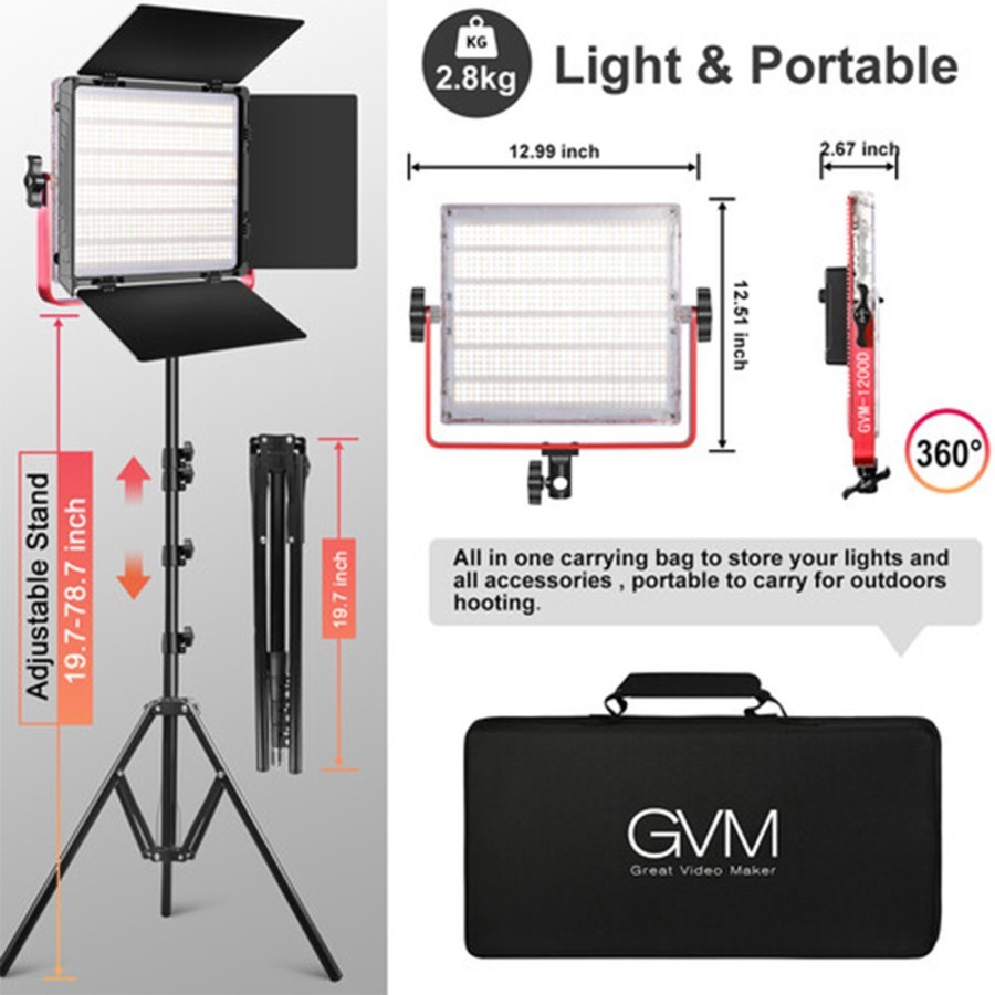 GVM 1200D-RGB-3L Hight Beam Bi-Color &amp; Hight Power 50W LED Video Light