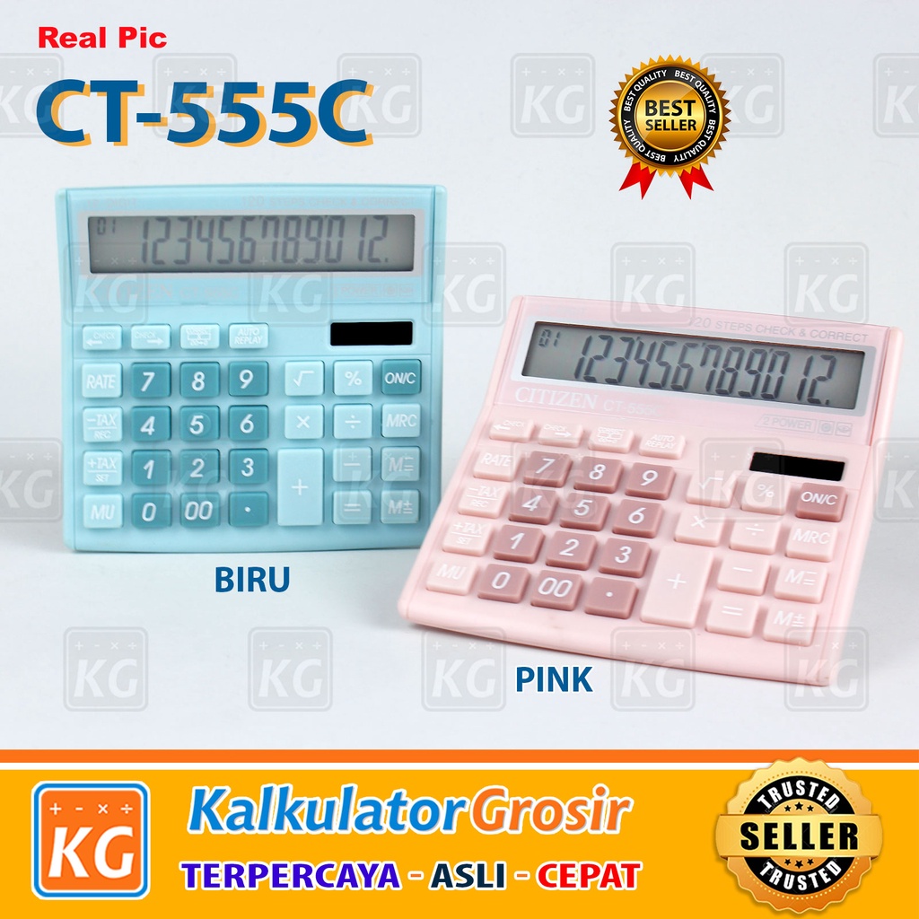 KALKULATOR FANCY WARNA WARNI CALCULATOR CITIZEN 555N 555 N 555 C 555 COLOUR SERIES 12 DIGIT CHECK ULANG CHECKCORRECT BISA HITUNG ULANG PINK BiRU