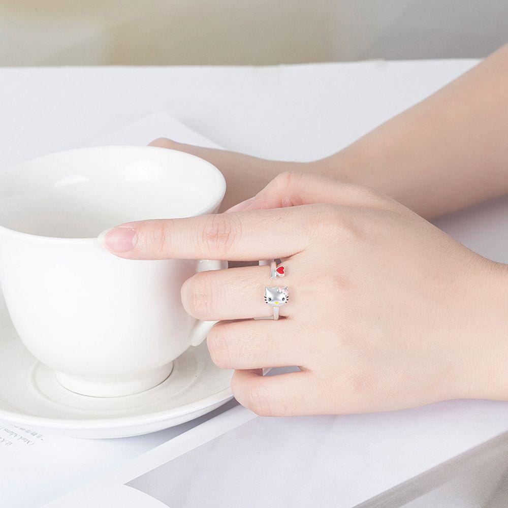 [Elegan] Halo Kucing Cincin Lucu Klasik Hadiah Laki-Laki Paduan Adjustable Zirkon Terbuka Ring