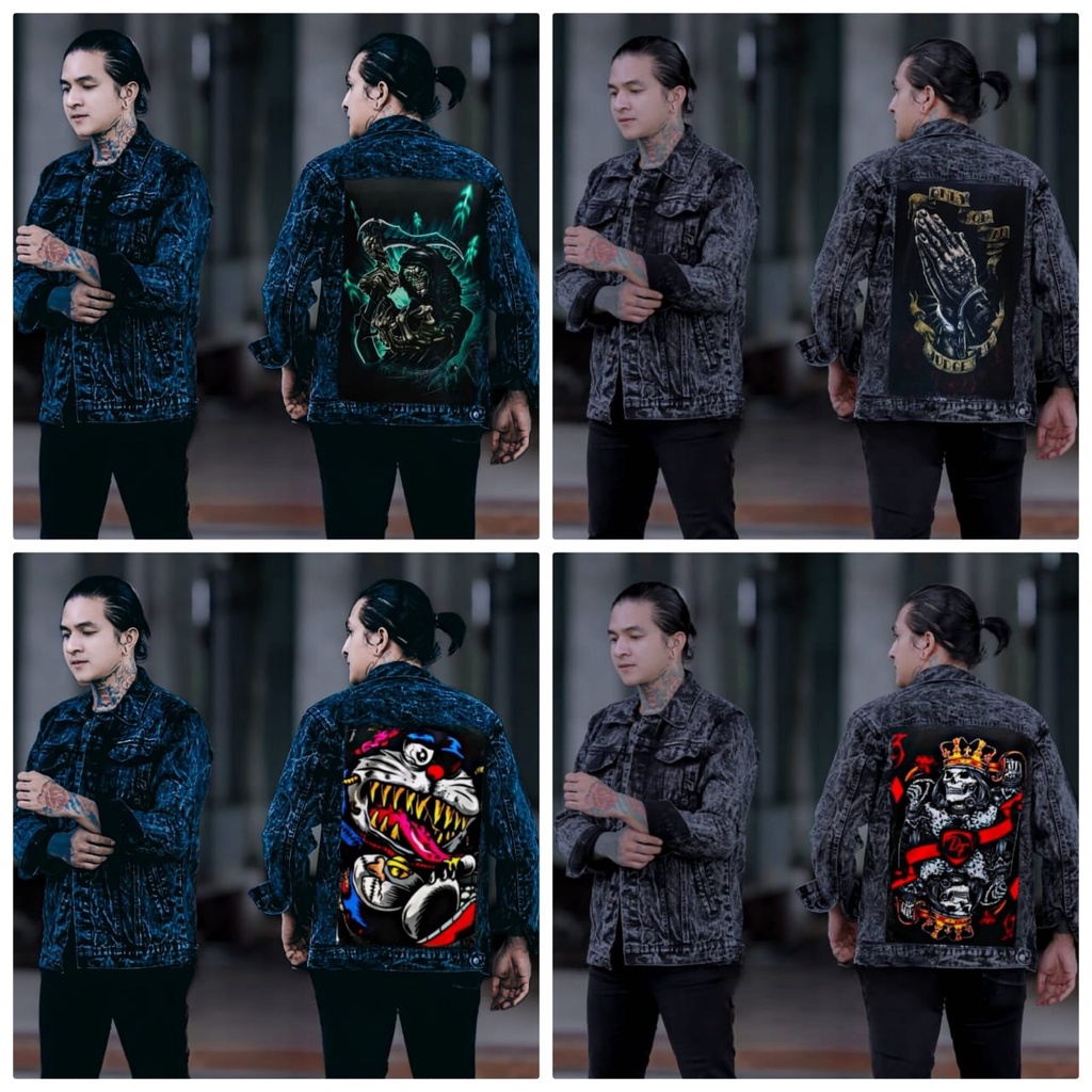 Bayar Ditempat/ jaket jeans printing pria terbaru 2022 /jaket pria printing/ jaket jeans pria bergambar terbaru/ jaket pria keren/ jaket pria denim jeans bergambar belakang