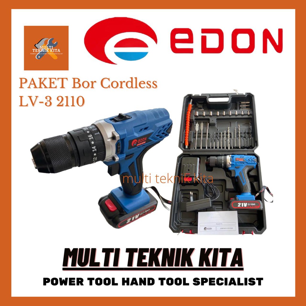 EDON Paket Bor Baterai / Cordless Impact Drill 21V Bor Beton EDON LV3-2110