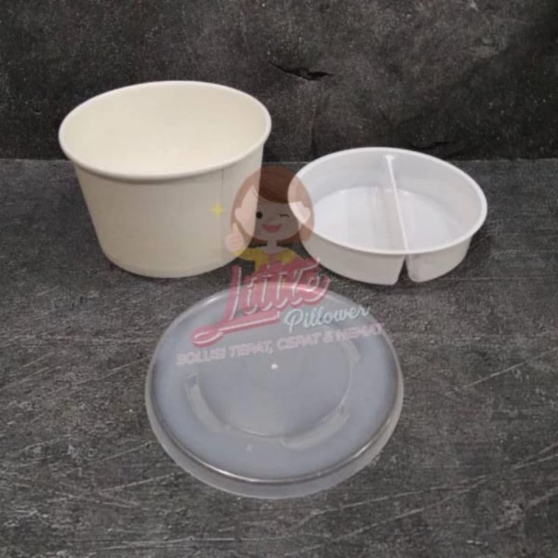 Paper bowl 650ml + inner sekat + tutup - mangkok sup - ricebowl paper