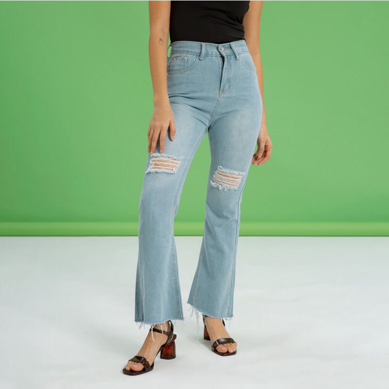 VIERLIN - Jeans 1605 - HW FLARE RIPPED JEANS