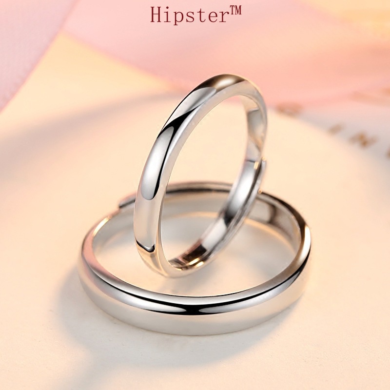 Simple and Versatile Fashion White Gold Color Glossy Romantic Couple Ring