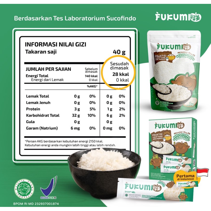 FUKUMI Beras Porang Pouch 1 Kg Shirataki Konjac Rice beras diet low kalori