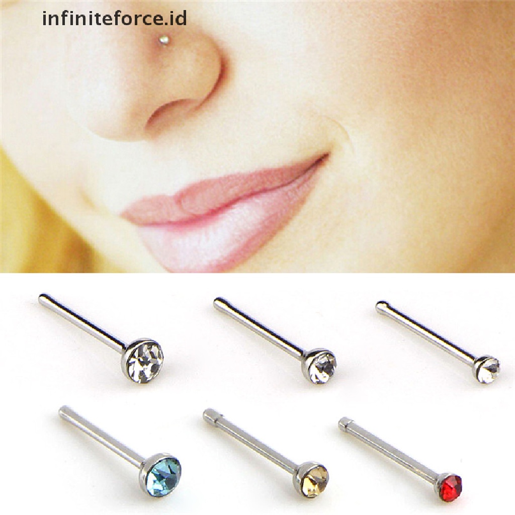 60pcs / Set Cincin Tindik Hidung Bahan Stainless Steel Aksen Berlian Imitasi